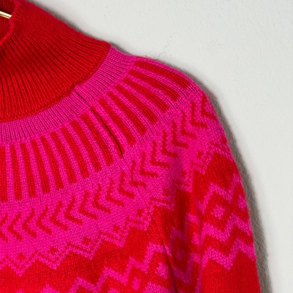 EUC Ann Taylor Fair Isle Wool Turtleneck Sweater Red Fuchsia Size Small Petite - Picture 8 of 12